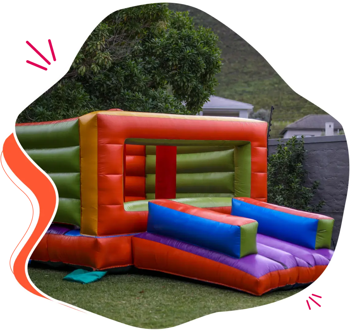 Colorful inflatable bouncy castle outdoors.